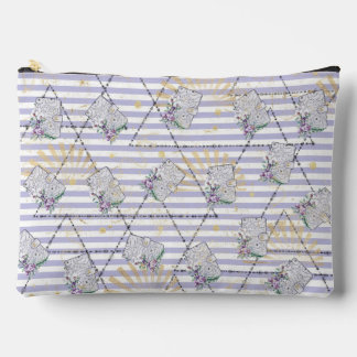 Bolsa de Maquillaje Floral con Rayas de Lavanda Ch