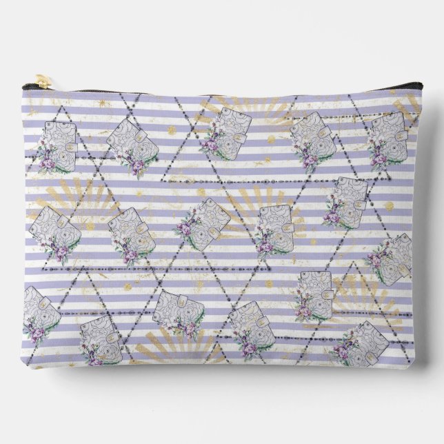 Bolsa de Maquillaje Floral con Rayas de Lavanda Ch (Anverso)
