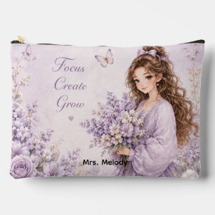 Bolsa de maquillaje floral púrpura de seda editabl