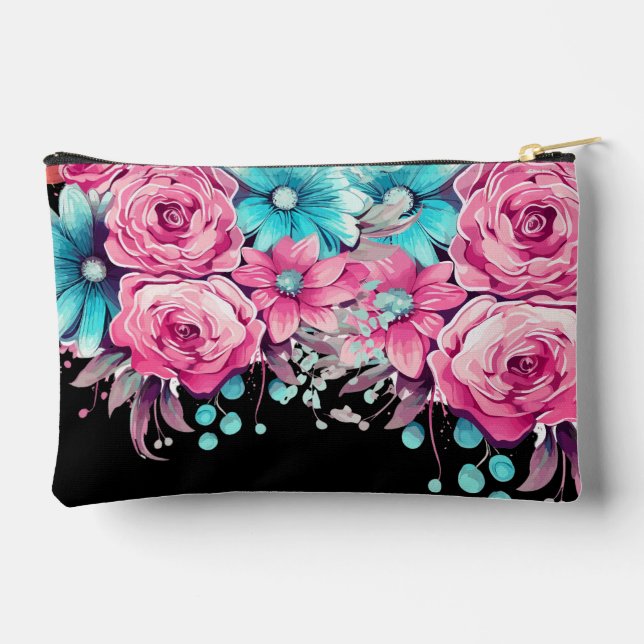 Bolsa de maquillaje floral Verde azulada y rosa du (Reverso )