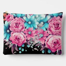 Bolsa de maquillaje floral Verde azulada y rosa du