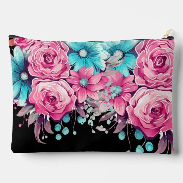 Bolsa de maquillaje floral Verde azulada y rosa du (Reverso )