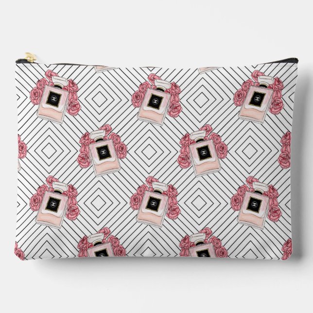 Bolsa de Maquillaje Ilustración de Perfume Rosado  (Anverso)