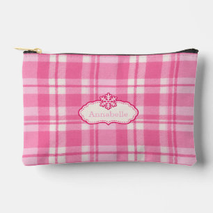 Bolsa de maquillaje personalizada de cuadros rosad