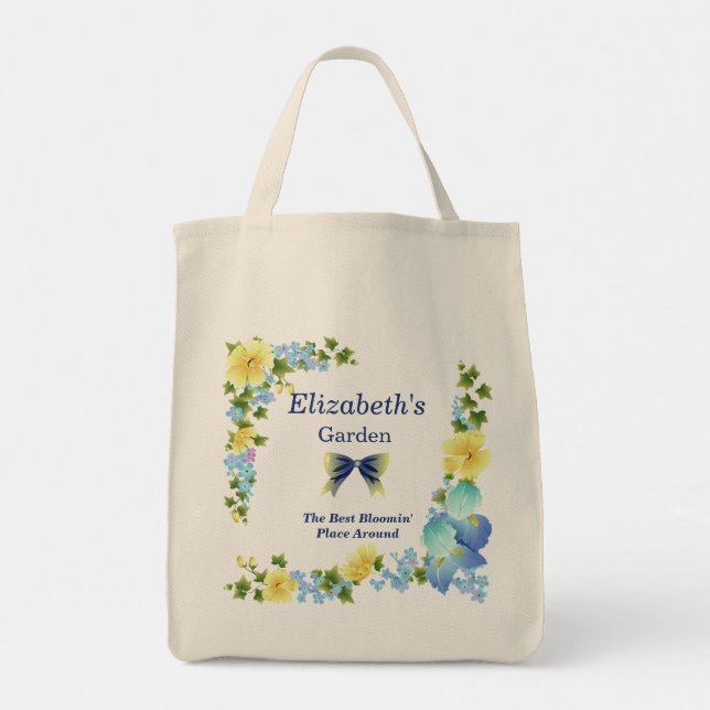 Bolsa de mariposas amarillas y de iris azul para l (Reverso)