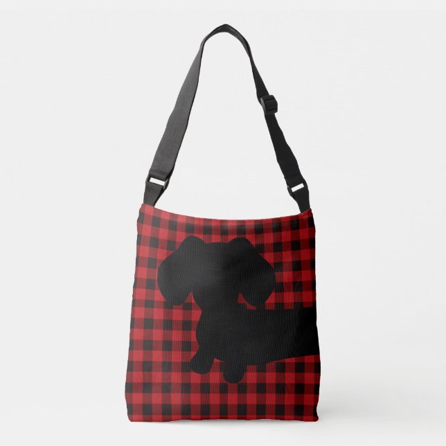 Bolsa de Mensajería Dachshund roja y negra con gua (Anverso)