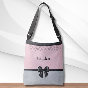 Bolsa de mensajero rosa y gris dulce y sofisticado