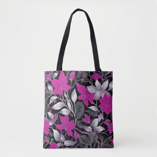 Bolsa de moda Floral Tote con hojas rosadas y plat (Anverso)