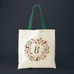 Bolsa de Monograma Bohemiana Floral de color agua<br><div class="desc">Bolsa de tetas de inspiración bohemia con flores acuarelas violetas y marfil con corona de follaje. Este bolso de personalizable monograma es perfecto como regalo personalizado.</div>