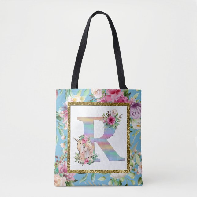 Bolsa de monograma floral de unicornio (Anverso)