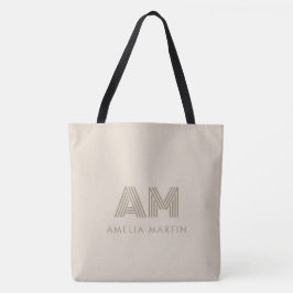 Bolsa de monograma personalizada geométrica beige