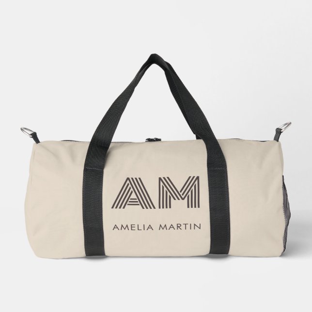 Bolsa de monograma personalizada geométrica beige  (Anverso)
