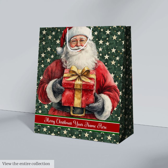Bolsa de Navidades de monograma: acuarela Santa Cl (Monogram Christmas Bag: Watercolor Santa Claus Medium Gift Bag)