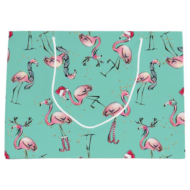 Bolsa de Navidades Flamingos Santa Hat (Anverso)