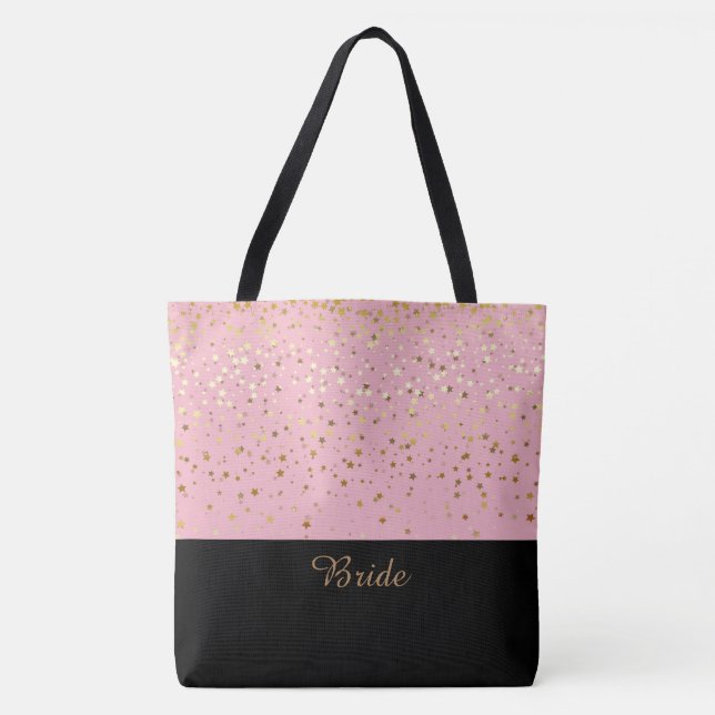 Bolsa de Novias Rosa y Pequeñas Estrellas de Oro (Anverso)