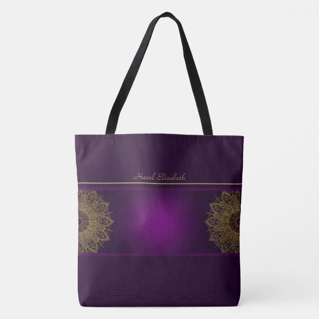 Bolsa de oro de Mandala morado monograma púrpura (Anverso)
