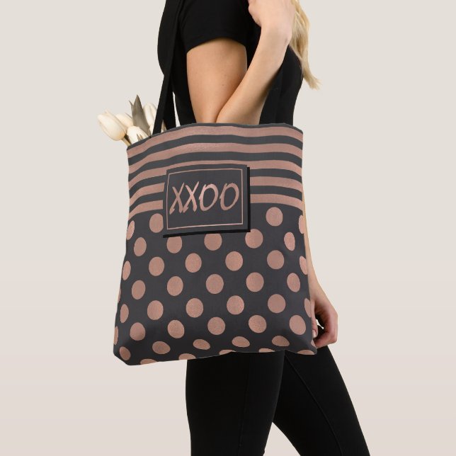 Bolsa de oro y gris Rosa XXOO Tote Bag (Detalle)