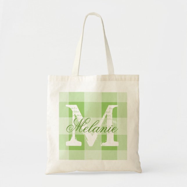 Bolsa de pan de gingham verde personalizada (Frente)
