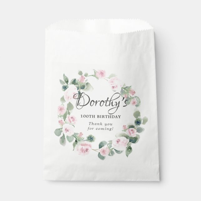 Bolsa De Papel 100.º cumpleaños Eucaliptus floral rosa (Anverso)
