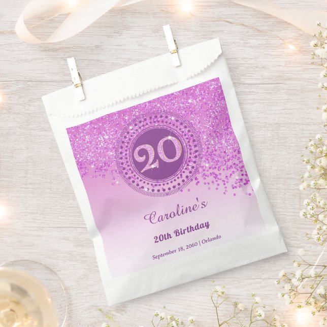 Bolsa De Papel 20th Birthday | Sparkling Pink Gold Glitter (Cortado)