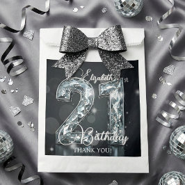 Bolsa De Papel 21st Birthday Silver Diamonds Glam Black Thank You