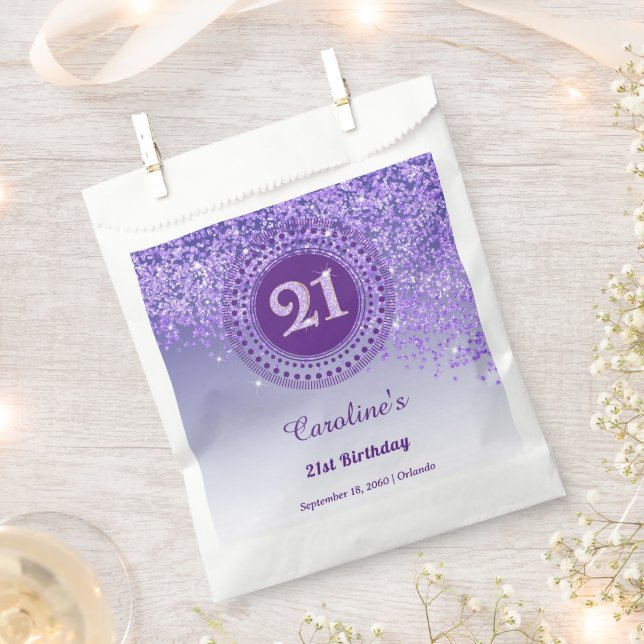Bolsa De Papel 21st Birthday | Sparkling Purple Gold Glitter (Cortado)