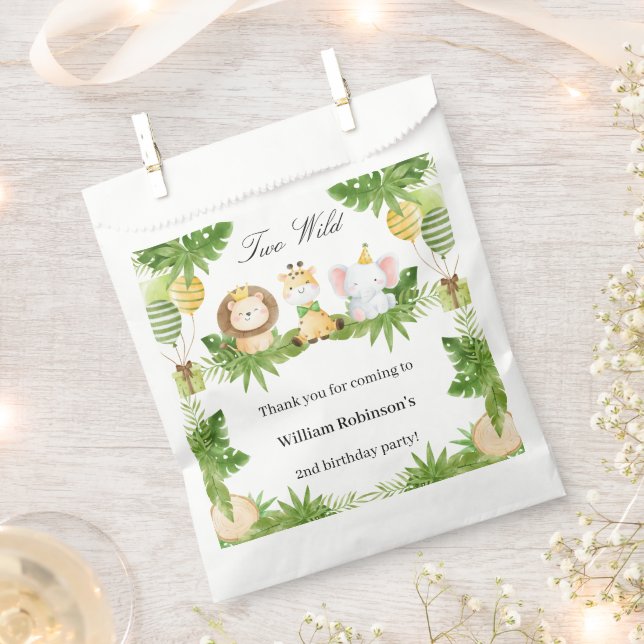 Bolsa De Papel 2nd Birthday Two Wild Safari Animals Favour Bag (Cortado)