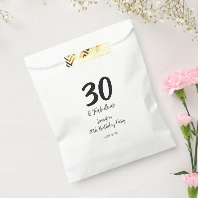 Bolsa De Papel 30 cumpleaños añadir nombre fecha año negro (Sellado)