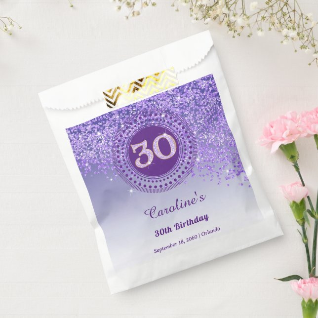 Bolsa De Papel 30th Birthday | Sparkling Purple Gold Glitter (Sellado)