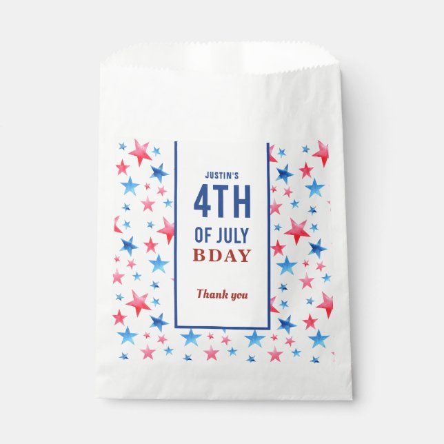 Bolsa De Papel 4 de julio Cumpleaños Patriótico Rojo Estrellas (Anverso)