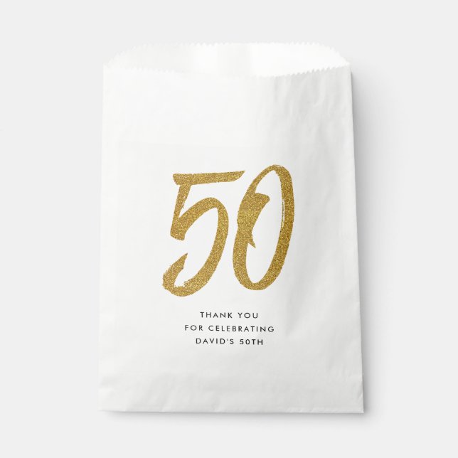 Bolsa De Papel 50.º cumpleaños o aniversario personalizado negro  (Anverso)