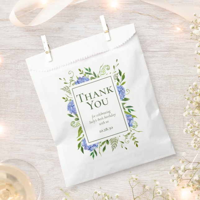 Bolsa De Papel 80.º cumpleaños Hidrangeas azules gracias (Cortado)