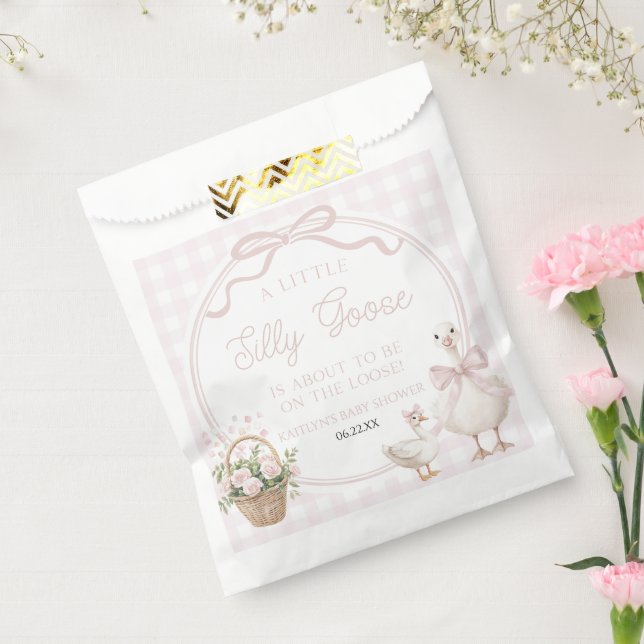 Bolsa De Papel A Little Silly Goose Pink Floral Bow Baby Shower (Sellado)