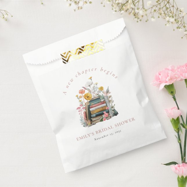 Bolsa De Papel A New Chapter Begins Floral Books Bridal Shower (Sellado)
