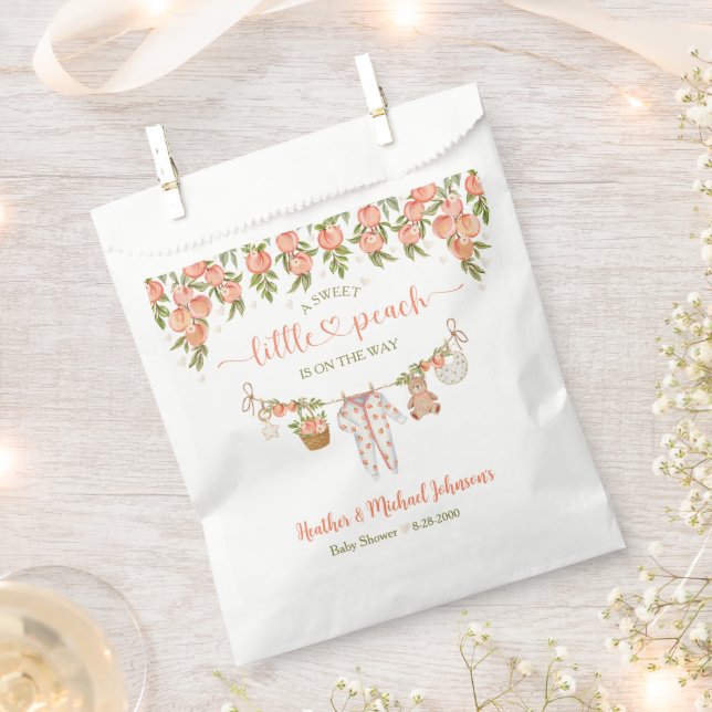 Bolsa De Papel A Sweet Little Peach Clothesline Baby Shower (Cortado)