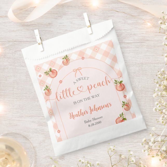 Bolsa De Papel A Sweet Little Peach Gingham Baby Shower (Cortado)