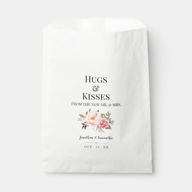 Bolsa De Papel Abrazos y besos de la nueva boda floral rosada de  (Anverso)