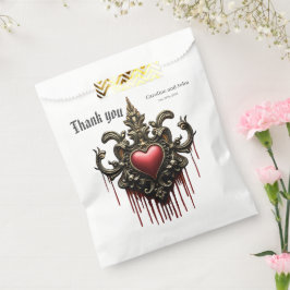 Bolsa De Papel Acentos dorados, rosas rojas y un corazón