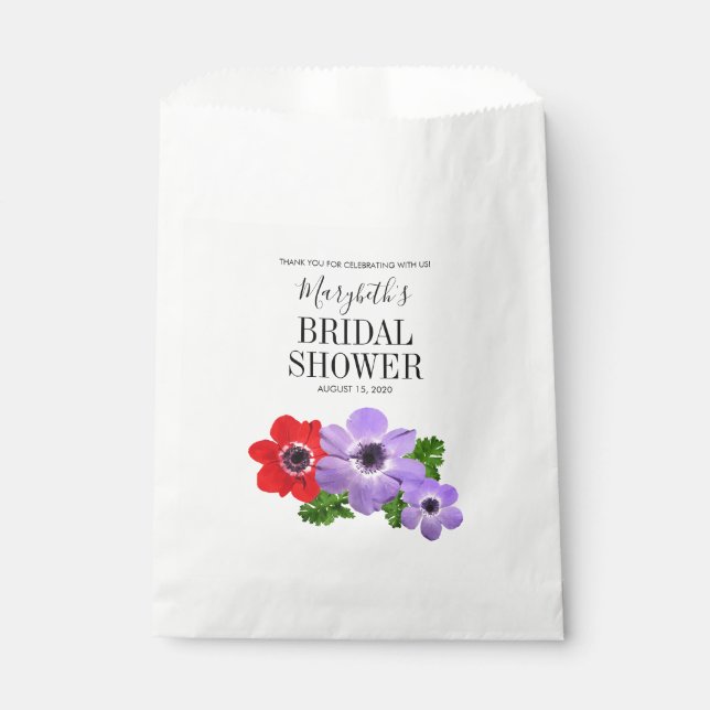 Bolsa De Papel Acuarela Anemone Floral Bridal Ducha Favor Bag (Anverso)