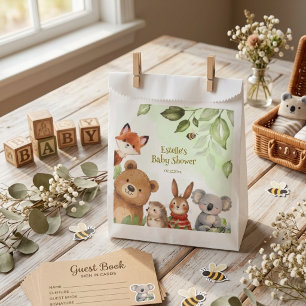 Bolsa De Papel Acuarela Animales Tiernos Bosque Baby Shower