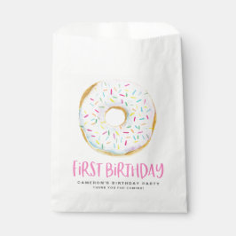 Bolsa De Papel Acuarela Blanca Ruptura Donut Primer Cumpleaños