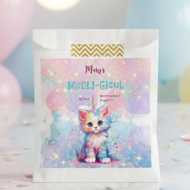 Bolsa De Papel Acuarela Caticorn Meow-Gical Cumpleaños (Subido por el creador)
