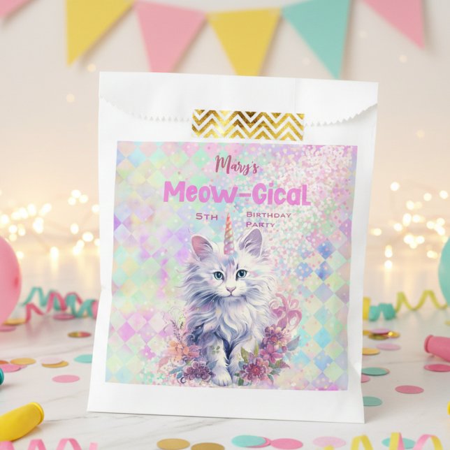 Bolsa De Papel Acuarela Caticorn Meow-Gical Cumpleaños (Subido por el creador)