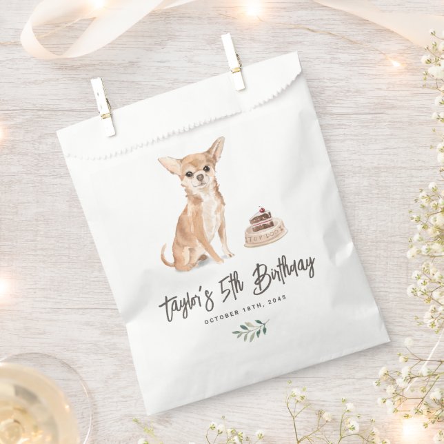 Bolsa De Papel Acuarela Chihuahua Dog Cumpleaños Gracias (Cortado)