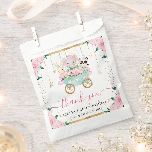 Bolsa De Papel Acuarela Circo rosa Animales Cumpleaños Floral (Cortado)