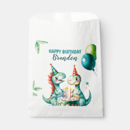Bolsa De Papel Acuarela Colorido Trex Dinosaurio 1er cumpleaños