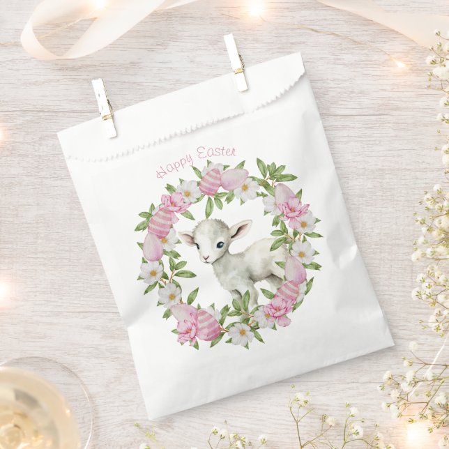 Bolsa De Papel Acuarela Cordero de Pascua Personalizada (Cortado)