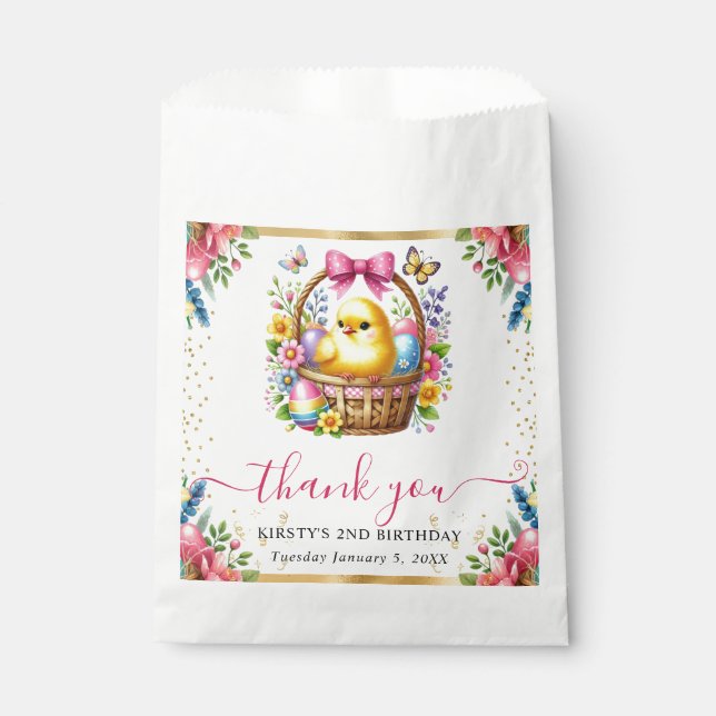 Bolsa De Papel Acuarela Cumpleaños Canasta de Pollito de Primaver (Anverso)