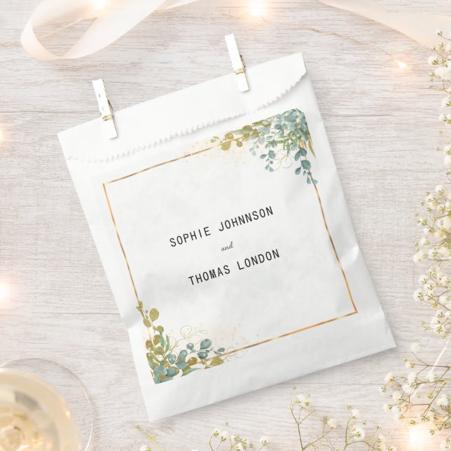 Bolsa De Papel Acuarela de eucalipto verde y dorado (Cortado)