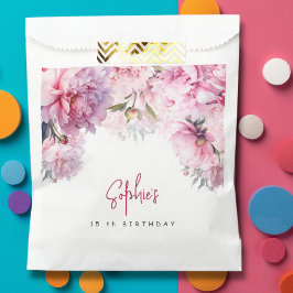 Bolsa De Papel acuarela de fiesta de cumpleaños de las peonías ro